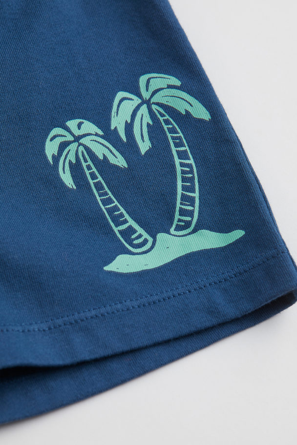 H&M Tricot Short Donkerblauw/palmbomen