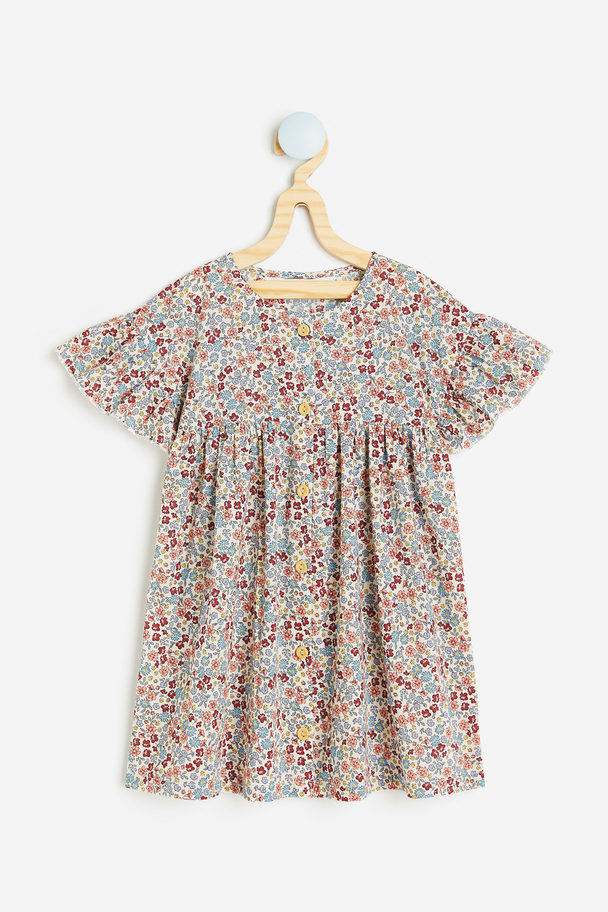 H&M Flutter-sleeved Dress Cream/small Flowers