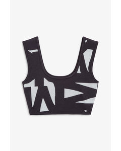 Cropped Knit Singlet Dark Blue Abstract Pattern