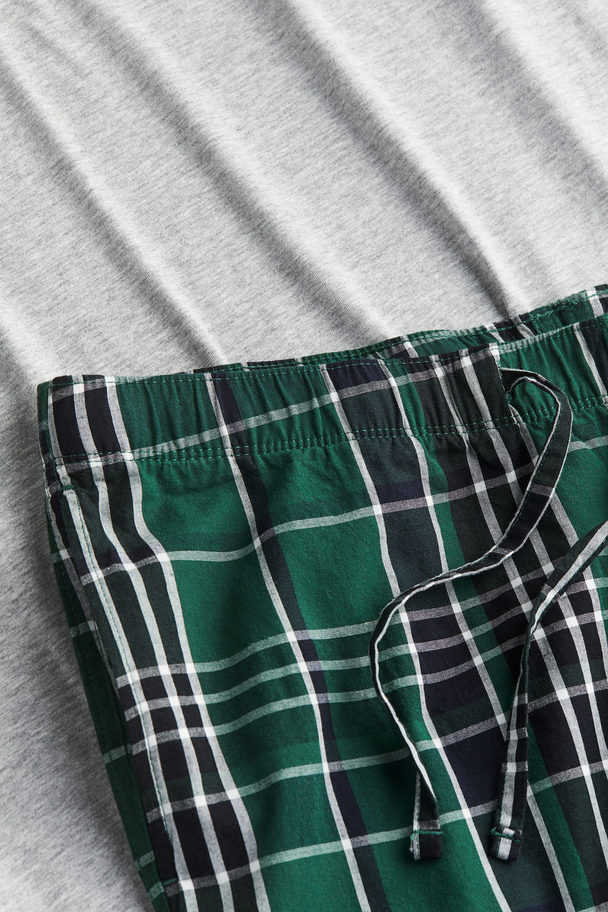 H&M Bomullspyjamas Relaxed Fit Gråmelerad/grön