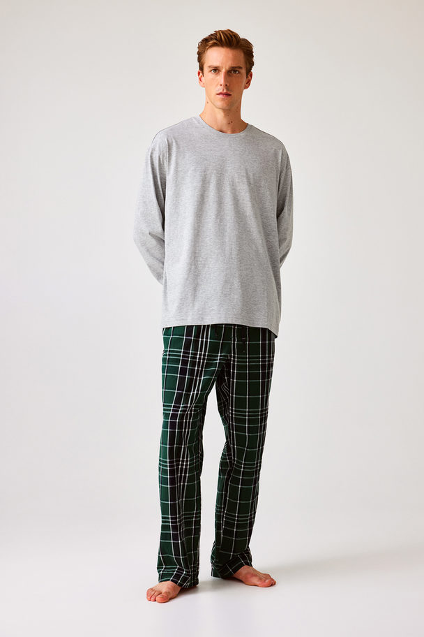 H&M Katoenen Pyjama - Relaxed Fit Grijs Gemêleerd/groen