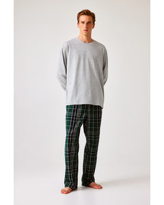 Katoenen Pyjama - Relaxed Fit Grijs Gemêleerd/groen