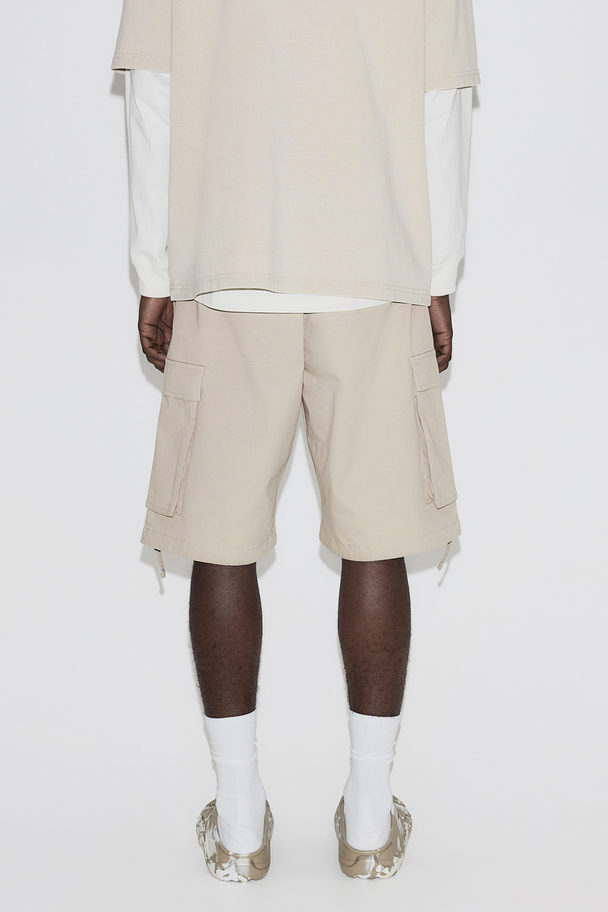 H&M Loose Fit Twill Cargo Shorts Beige