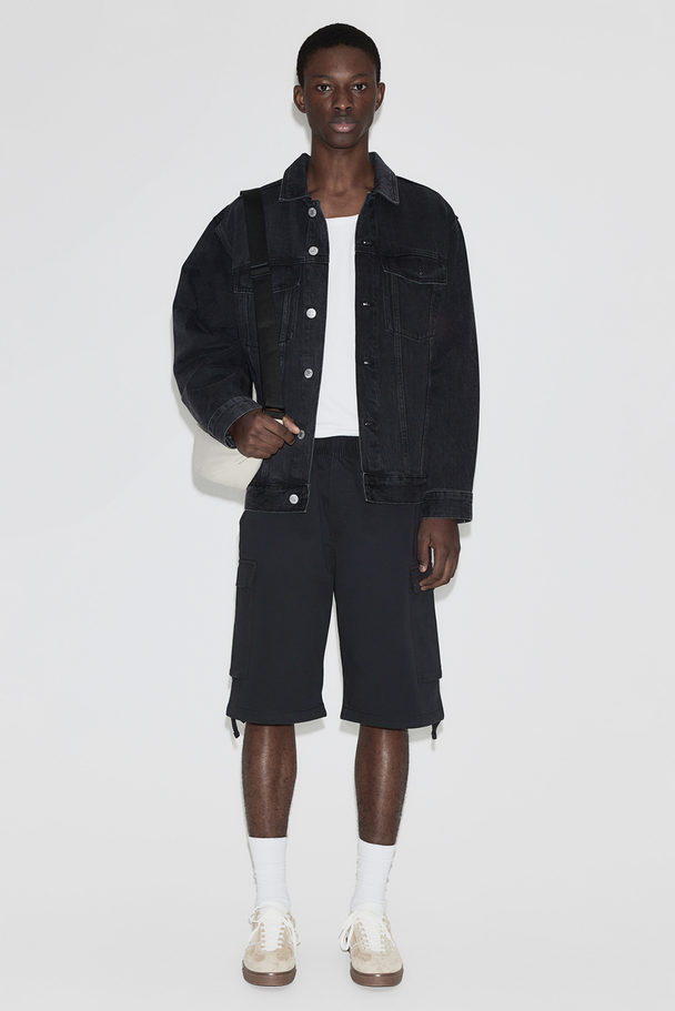 H&M Loose Fit Twill Cargo Shorts Black