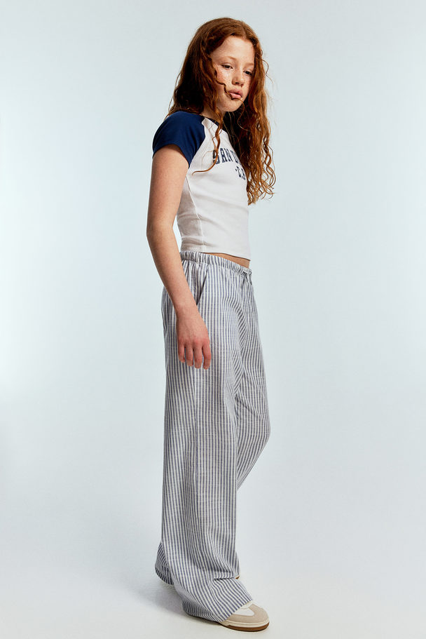 H&M Pull-on Trousers Dusty Blue/striped