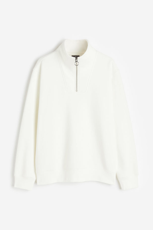 H&M Sweatshirt Med Lynlås Regular Fit Hvid