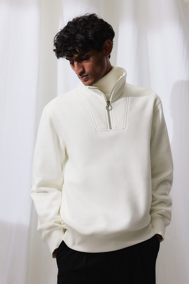 H&M Regular Fit Sweatshirt Med Glidelås Hvit