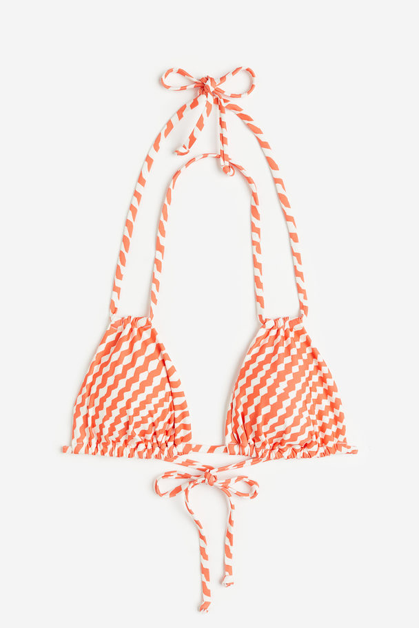 H&M Padded Triangle Bikini Top Orange/white Patterned
