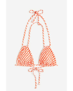 Padded Triangle Bikini Top Orange/white Patterned
