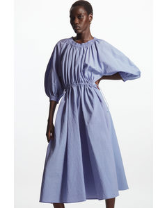 Volume-sleeve Midi Dress Light Blue