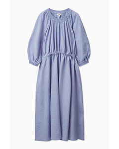 Volume-sleeve Midi Dress Light Blue