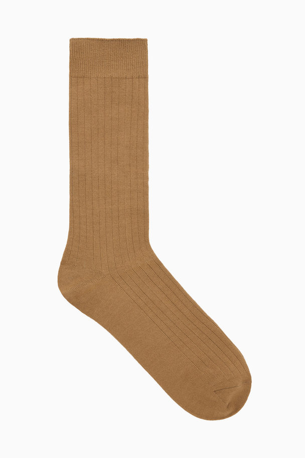 COS Ribbed Wool Socks Dark Beige