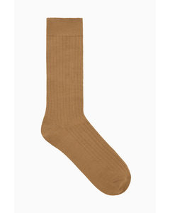 Ribbed Wool Socks Dark Beige
