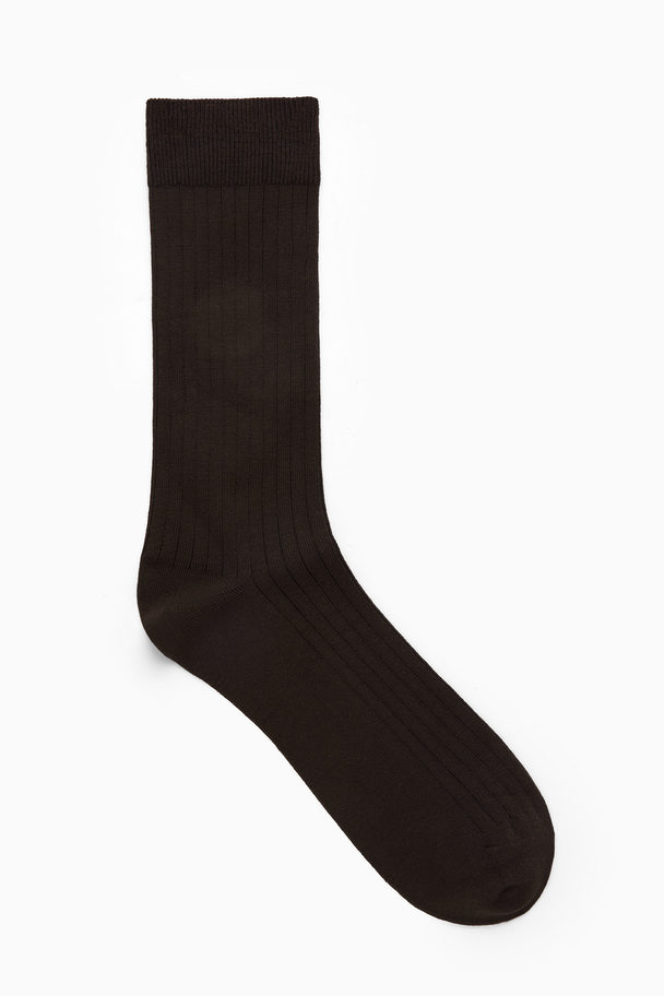 COS Ribbed Wool Socks Dark Brown