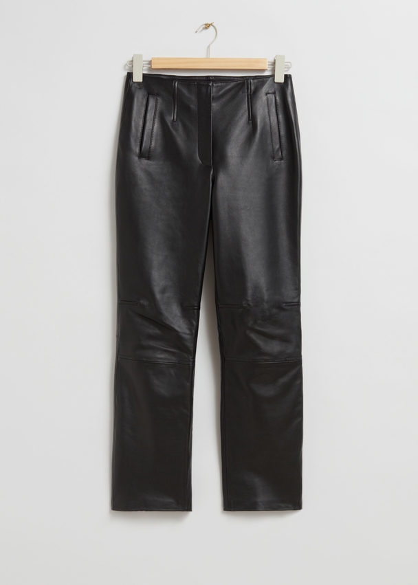 & Other Stories Cropped Leather Trousers Black