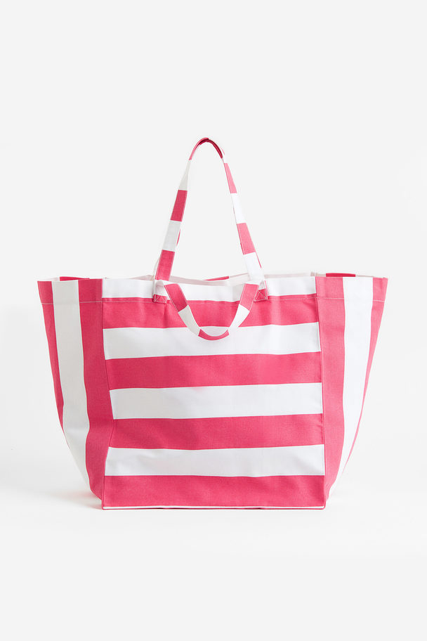 H&M HOME Cotton Canvas Beach Bag Pink/striped