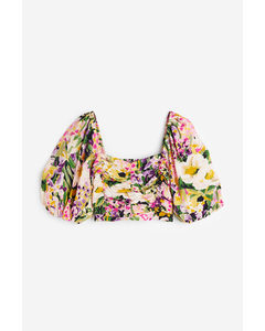Puff-sleeved Crop Top Light Pink/floral