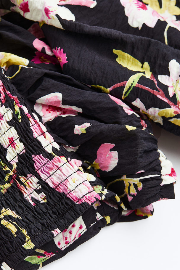 H&M Puff-sleeved Crop Top Black/floral