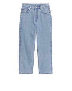 Straight Cropped Jeans Utan Stretch Ljusblå