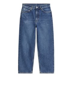 Straight Cropped Jeans Utan Stretch Blå