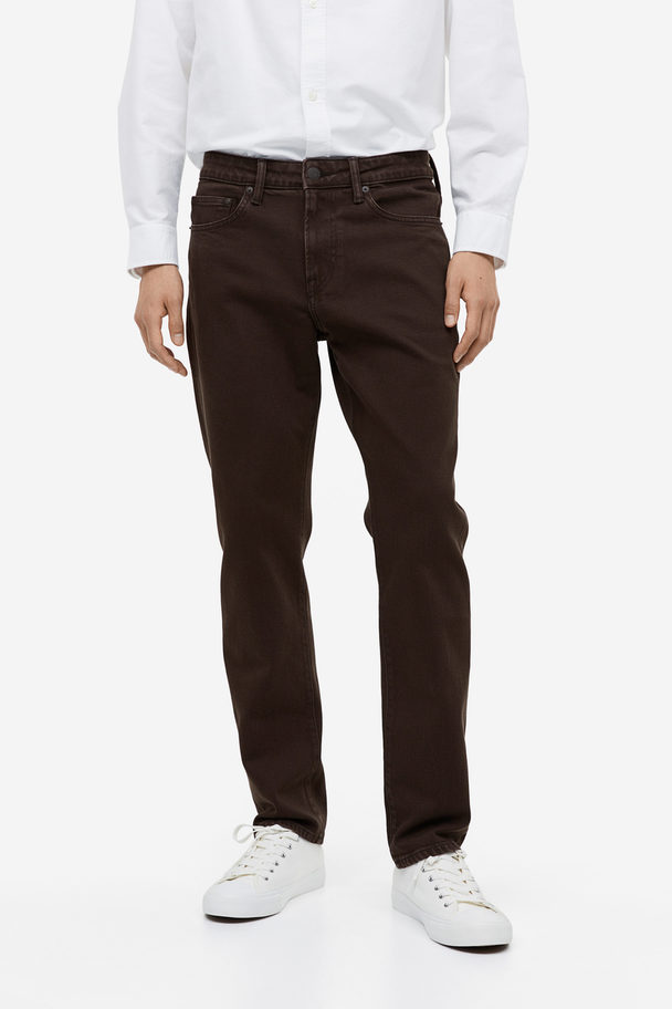 H&M Straight Regular Jeans Dark Brown