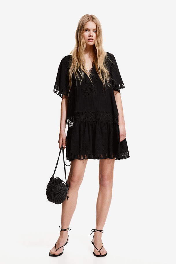 H&M Embroidered Dress Black