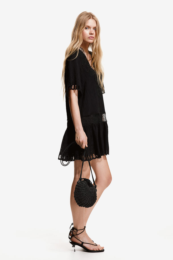 H&M Embroidered Dress Black