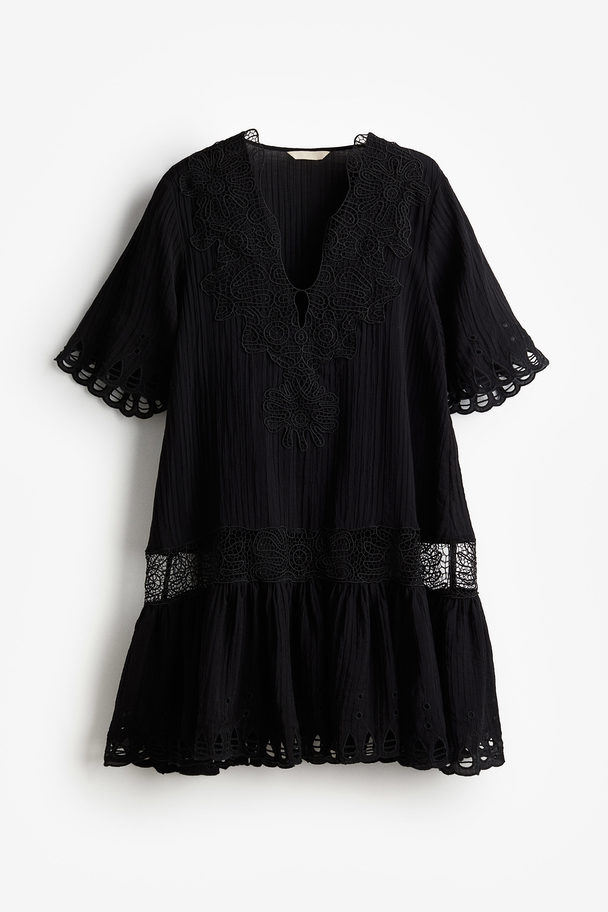 H&M Embroidered Dress Black