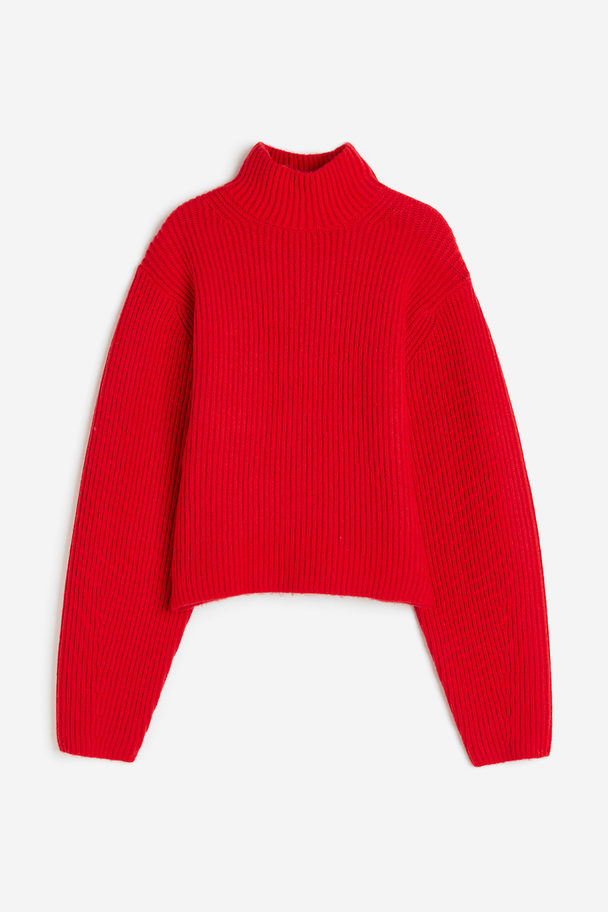 H&M Gerippter Pullover mit Turtleneck Rot