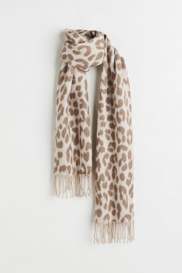 H&M Jacquard-weave Scarf Mole/leopard-print