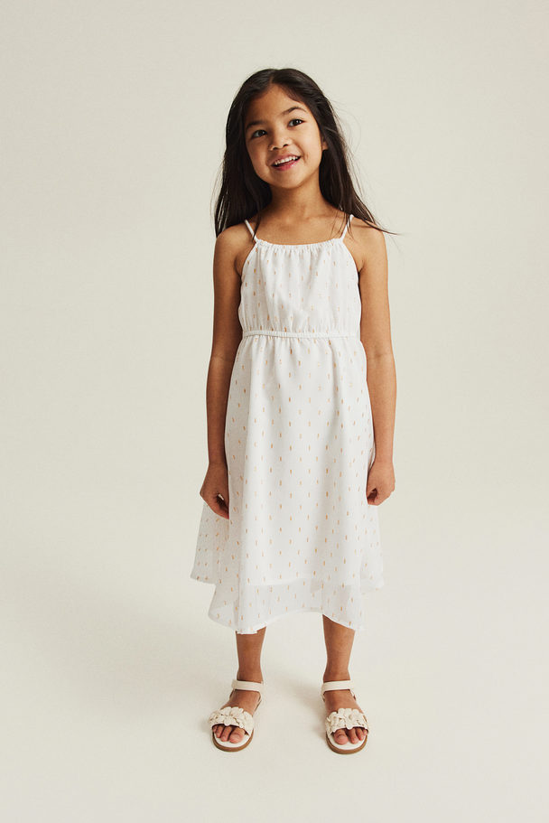 H&M Asymmetric Chiffon Dress White/patterned