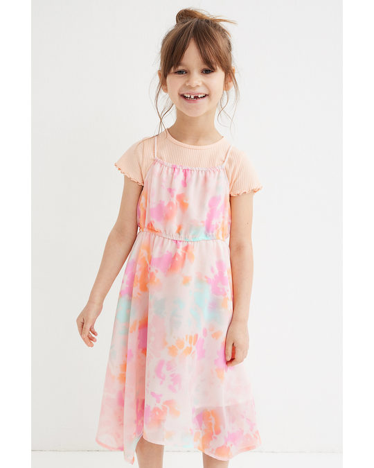 H&M Asymmetric Chiffon Dress Light Pink/tie-dye