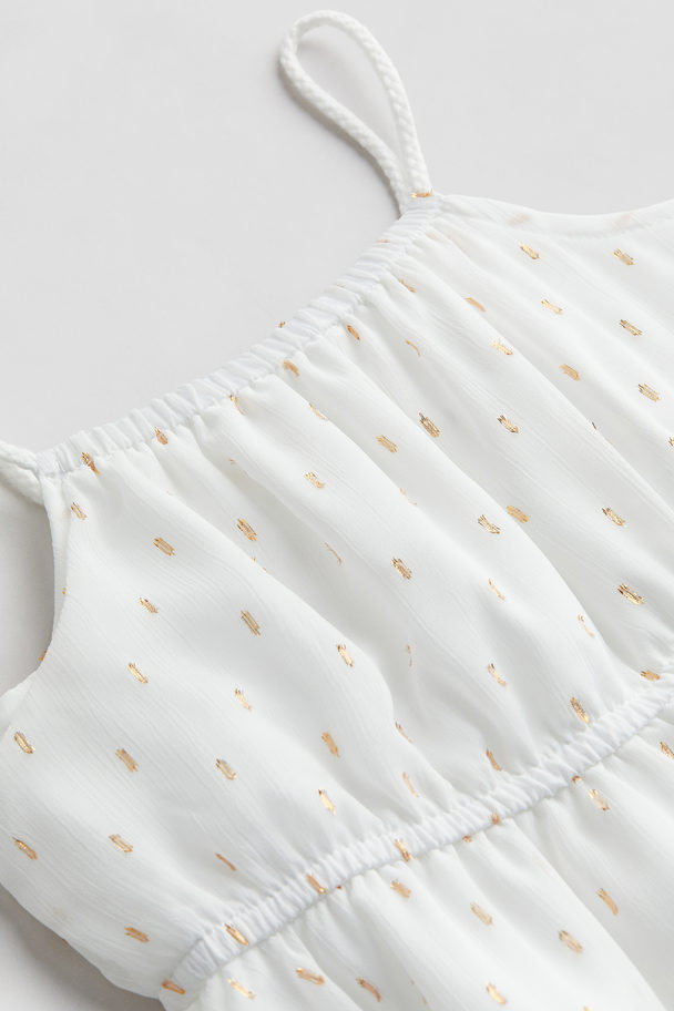 H&M Asymmetric Chiffon Dress White/patterned
