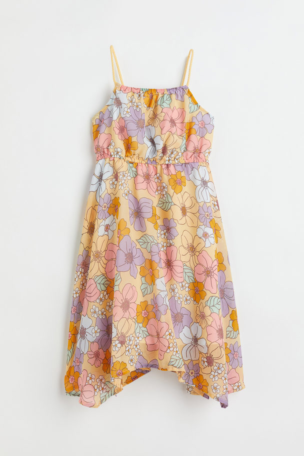 H&M Asymmetric Chiffon Dress Light Yellow/floral