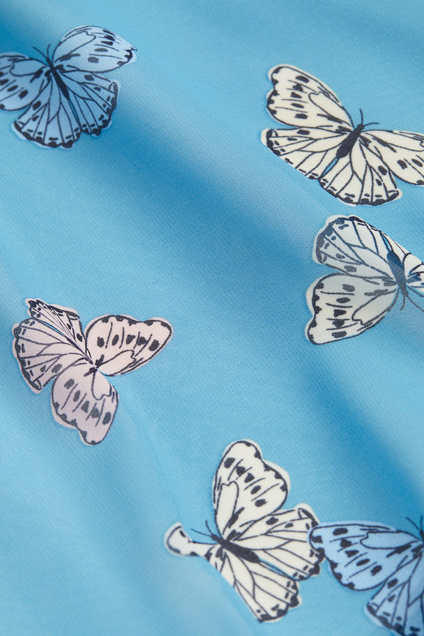 H&M Asymmetric Chiffon Dress Blue/butterflies