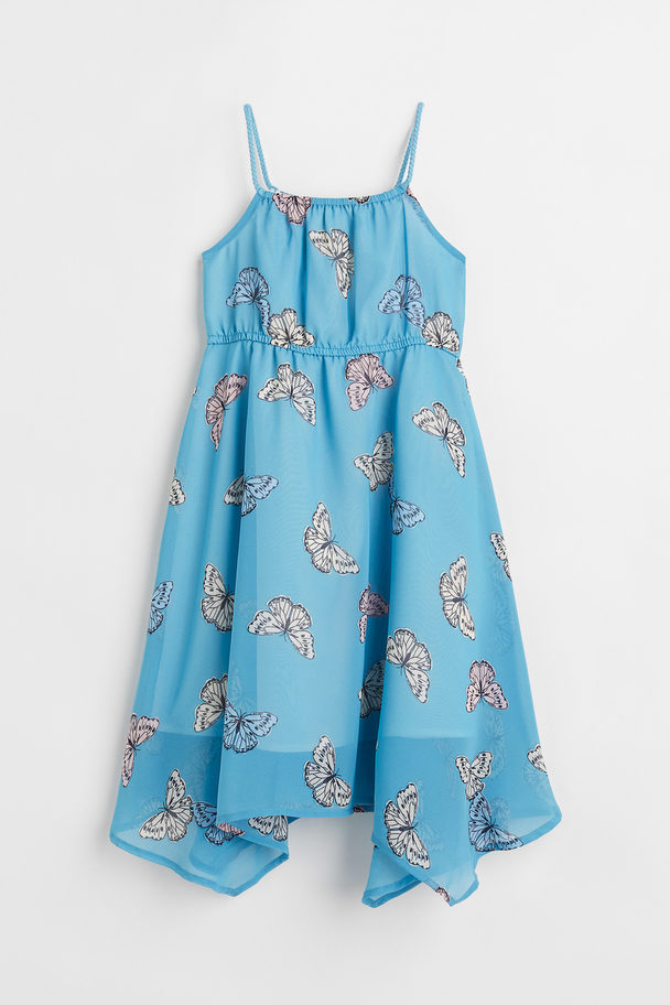 H&M Asymmetric Chiffon Dress Blue/butterflies
