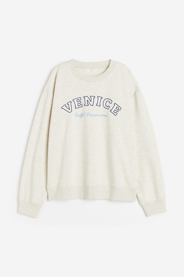 H&M Crew-neck Sweatshirt Light Beige Marl/venice