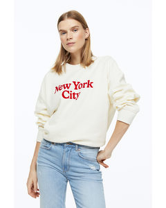 Sweatshirt Med Crew Neck Creme/new York City