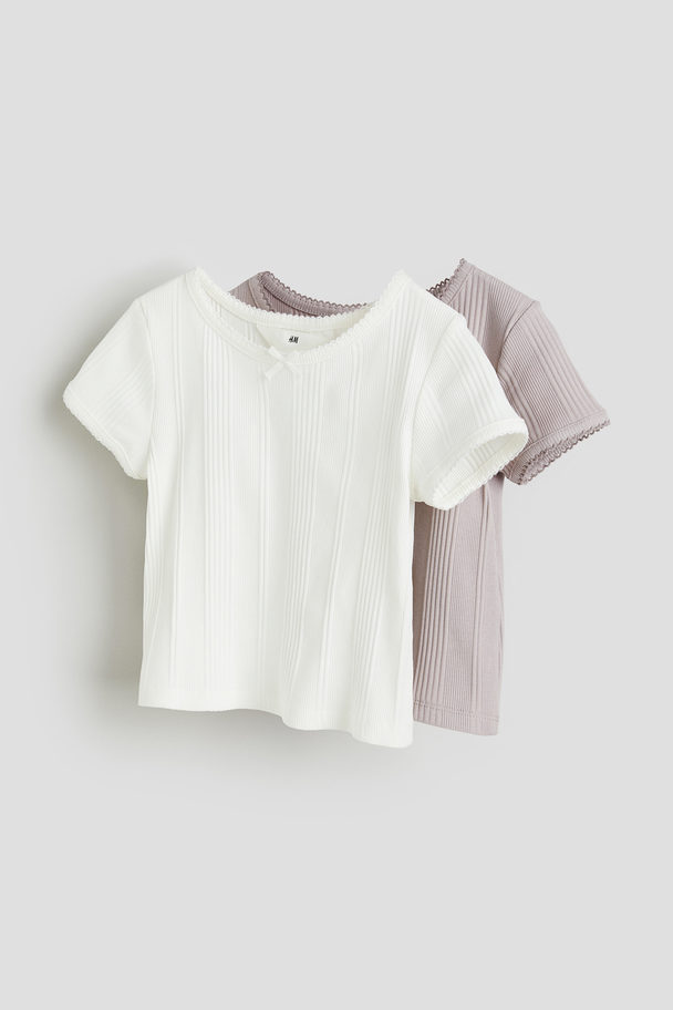 H&M Set Van 2 Tops Van Katoenen Ribtricot Dusty Paars/wit