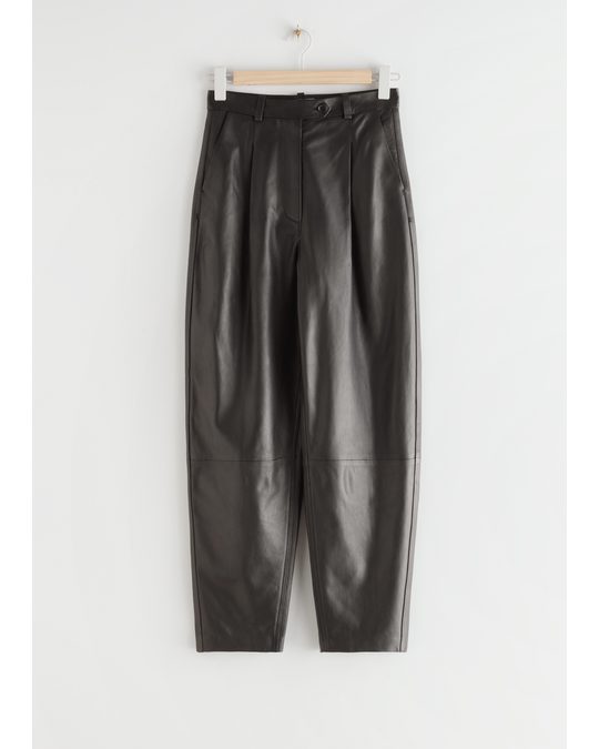 & Other Stories Tapered Leather Trousers Black
