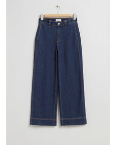 Jeans mit hohem Bund und weitem Bein Dark Blue Wash