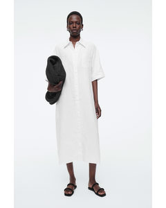 Oversized Short-sleeved Linen Midi Dress White