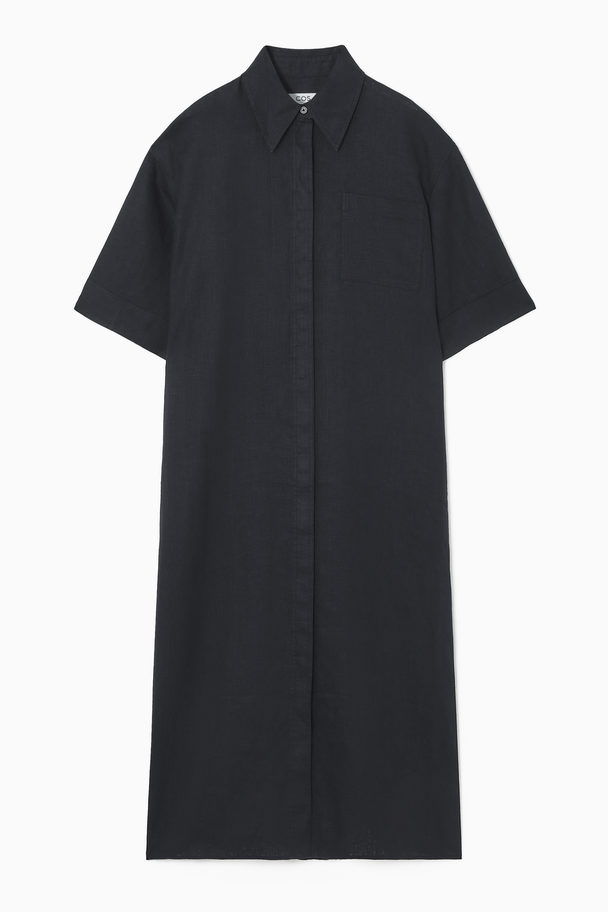 COS Oversized Short-sleeved Linen Midi Dress Navy