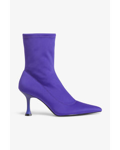 Pointy Heeled Sock Boots Bright Purple