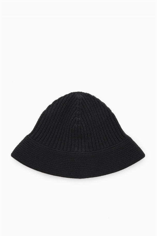 COS Knitted Merino Wool Bucket Hat Black