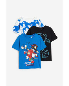 3-pack Printed T-shirts Blue/sonic The Hedgehog