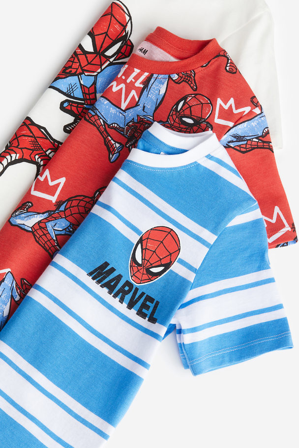 H&M 3-pack Printed T-shirts Red/spider-man