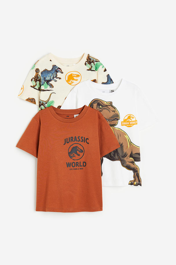 H&M Set Van 3 T-shirts Met Print Bruin/jurassic World
