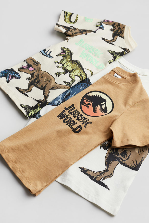 H&M 3er-Pack T-Shirts mit Print Weiß/Jurassic World