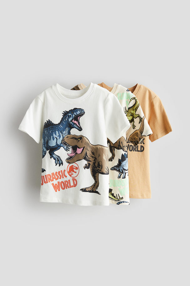 H&M 3-pack T-shirt Med Trykk Hvit/jurassic World